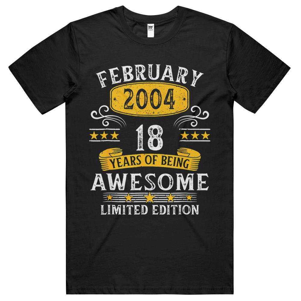 18Th Birthday Gift 18 Years Old Awesome Since February 2004 T Shirts