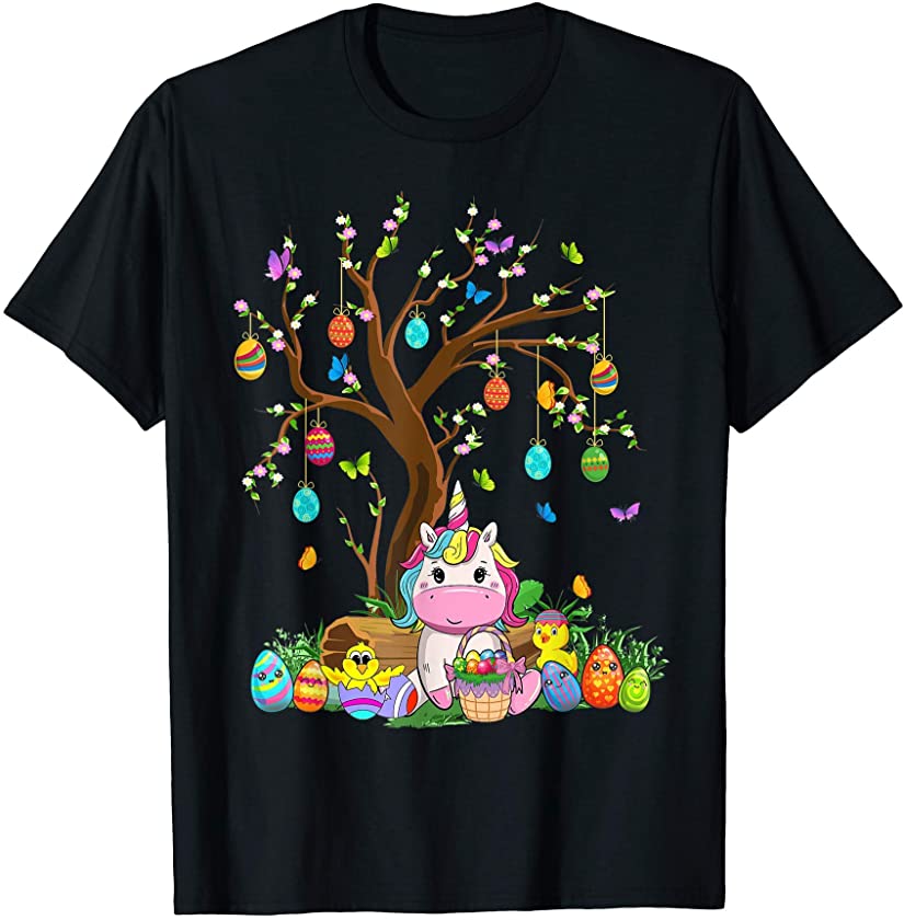 Cute Bunny Unicorn Easter Egg Tree Color Butterfly Apparel T-Shirt