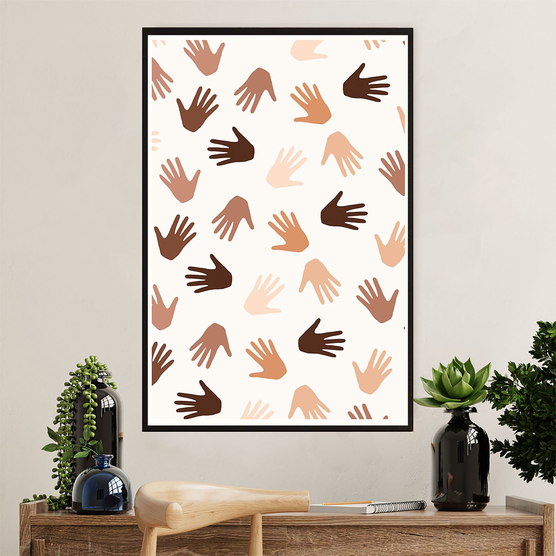 African American Afro Poster Prints | United World – Hands Color | Wall Art Gift For Black Girl