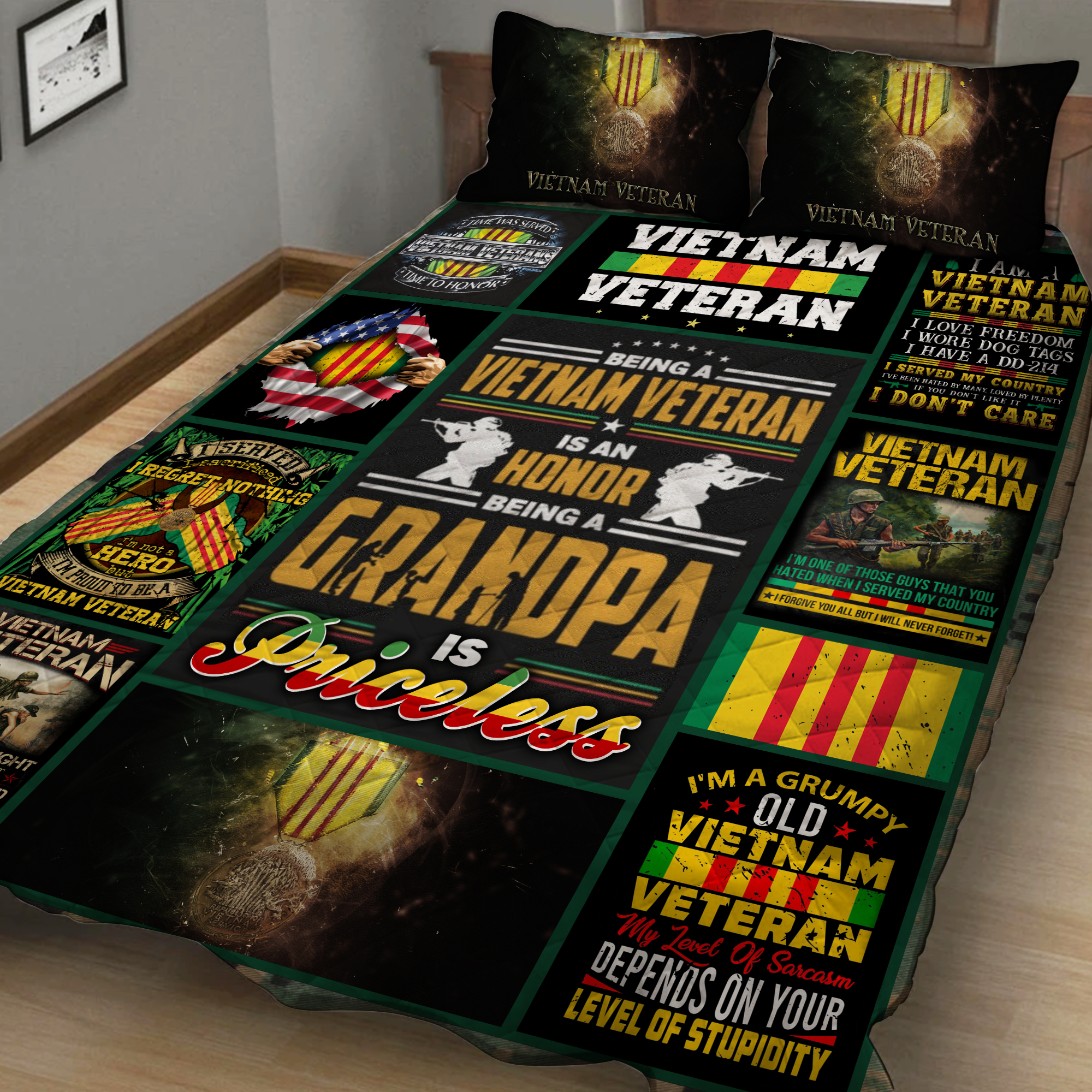 Grandpa Vietnam Veteran Quilt Blanket Quilt Set