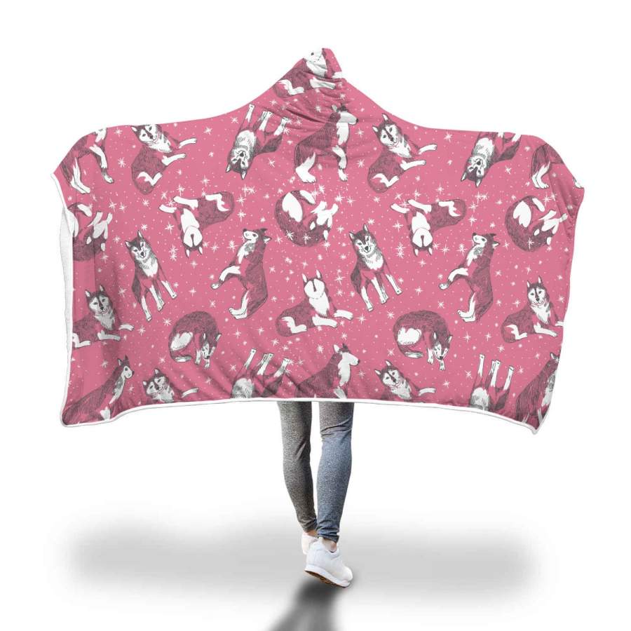 Wolf Pink Hooded Blanket Men Women Gamedayshirts
