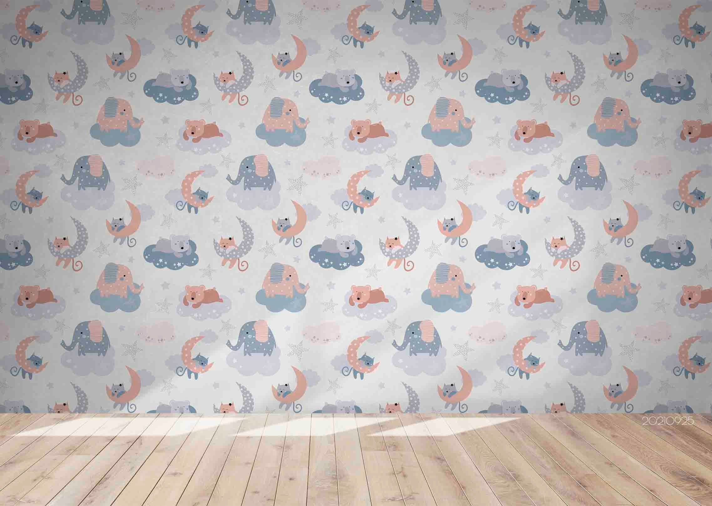 3D Cartoon Animal Elephant Moon Wall Mural Wallpaper Lqh 302