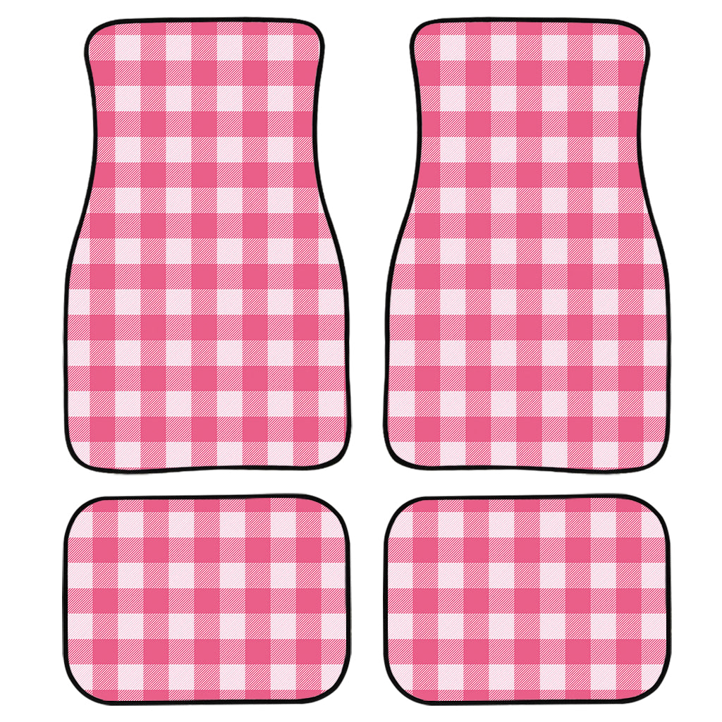 Pink And White Buffalo Check Print Front And Back Car Floor Mats, Front Car Mat