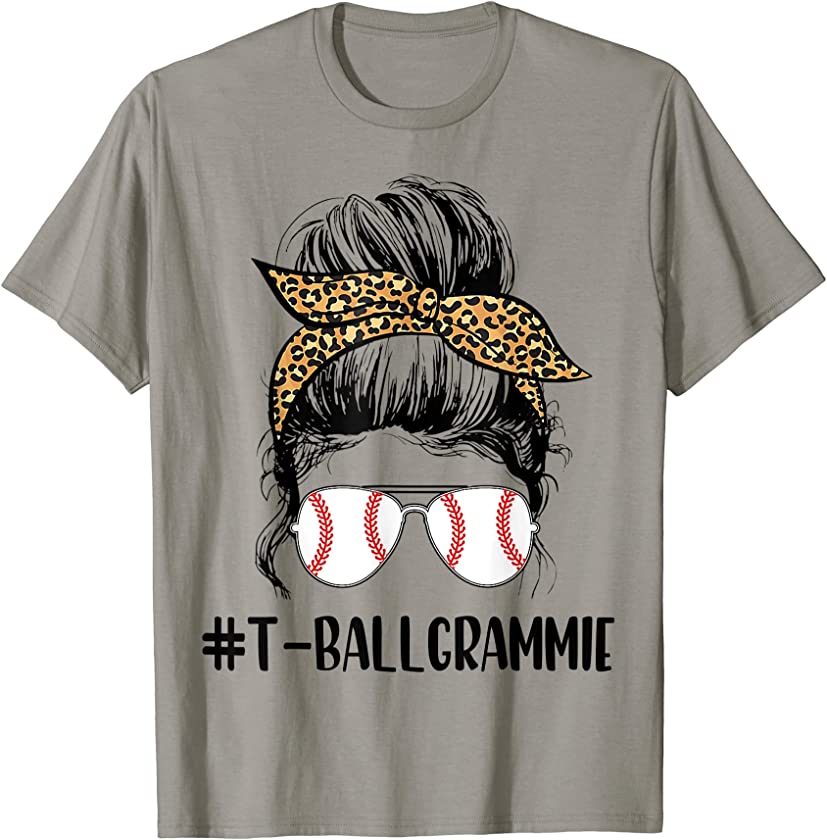 T-ball Grammie Life Messy Bun Leopard Print Softball Grammie T-Shirt