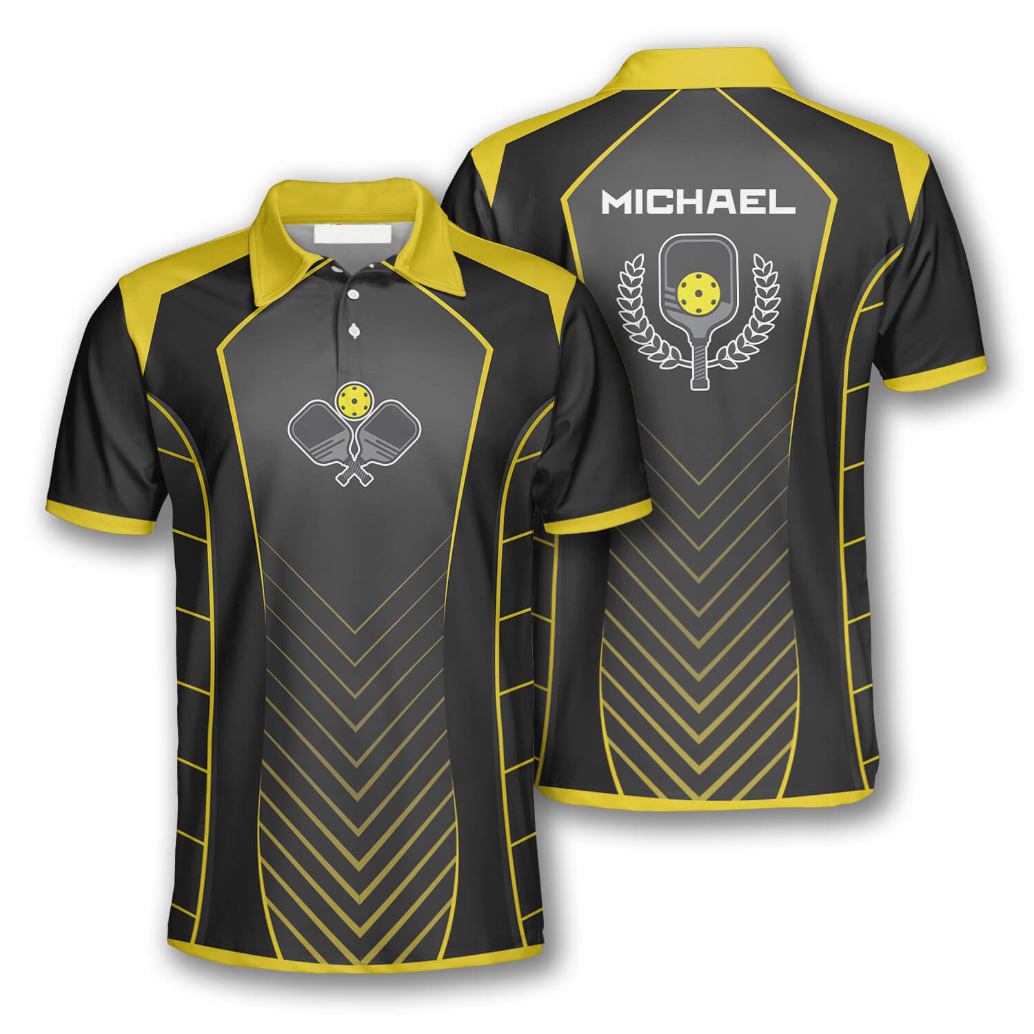 Yellow Black Sports Style Emblem Custom Pickleball Shirts For Men