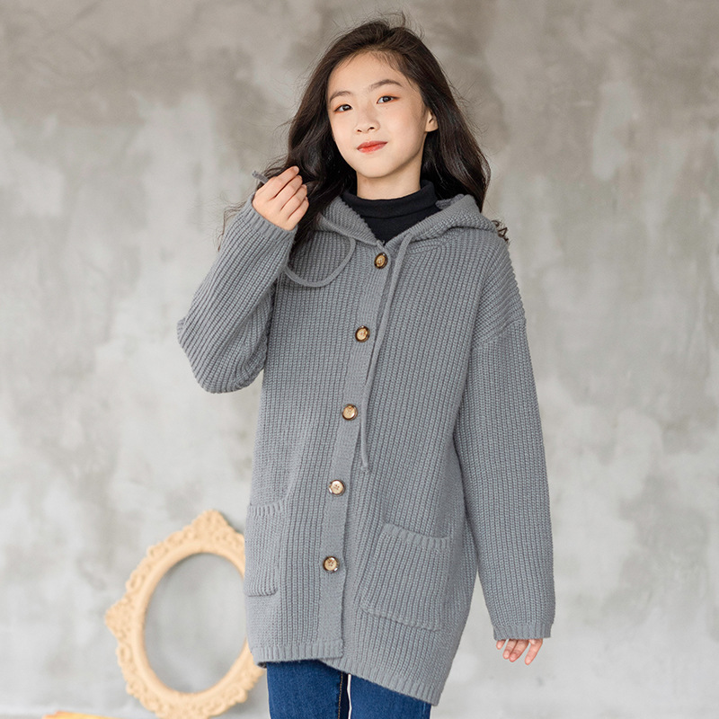 2022 Autumn Winter Children’s Clothing Teen Girls Cardigan Children School Hooded Coats Casual Kids Thick Knitting Sweaters alx