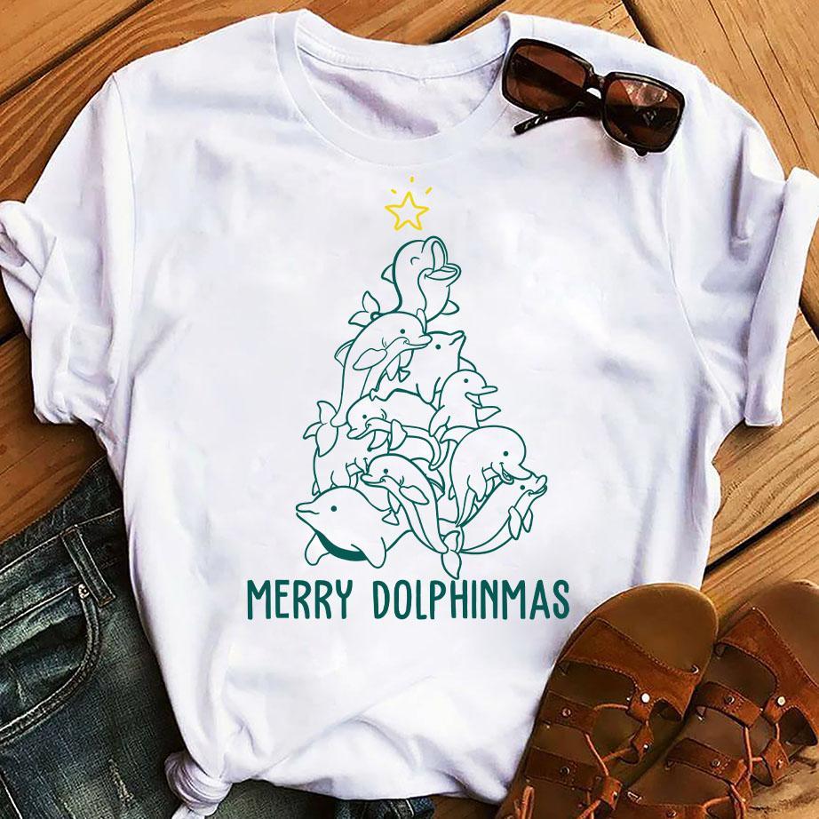 Merry Dolphinmas Funny Cute Dolphin Christmas Lover Unisex T-Shirt Hoodie Sweatshirt Plus Size S-5Xl