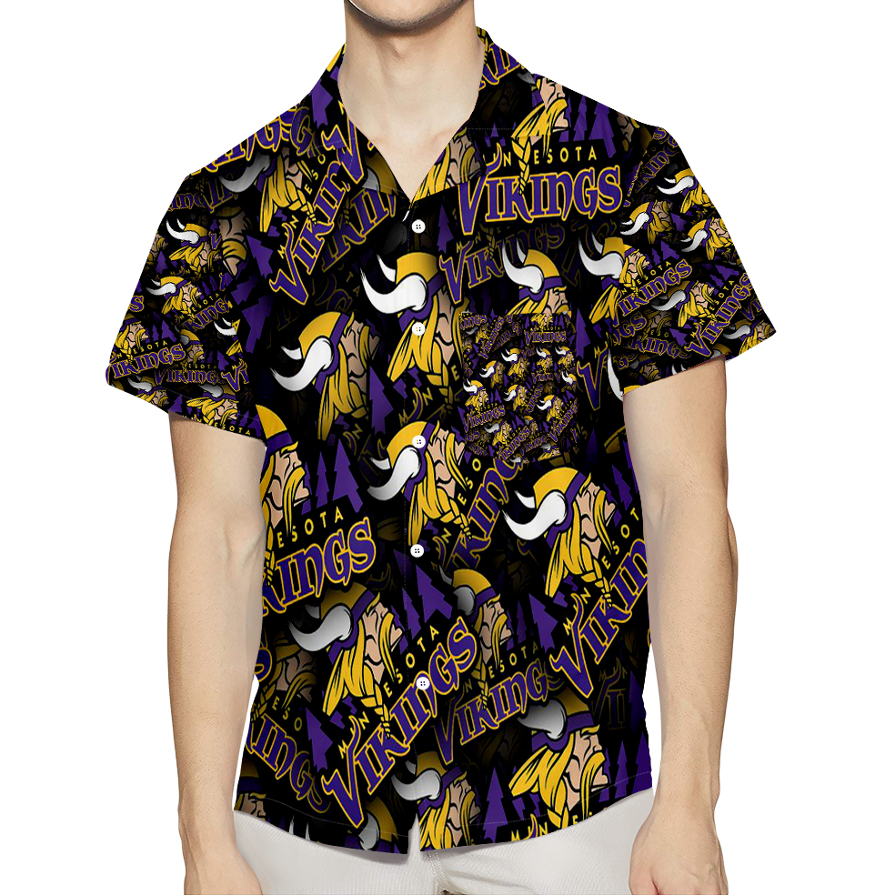 Minnesota Vikings Emblem V8 3D All Over Print Summer Beach Hawaiian Shirt With Pocket