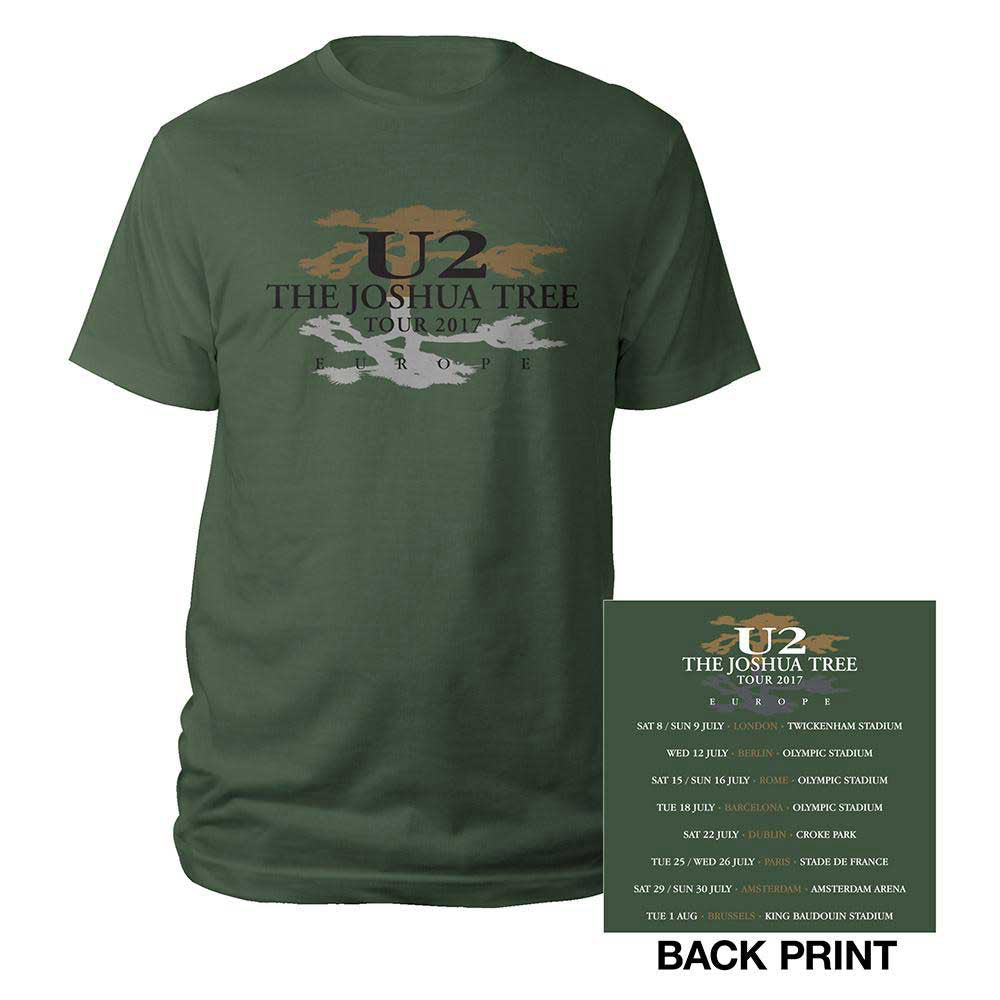 U2 – Joshua Tree Logo 2017 Tour With Backprint-Ex Tour Limited Stock – Green T-Shirt