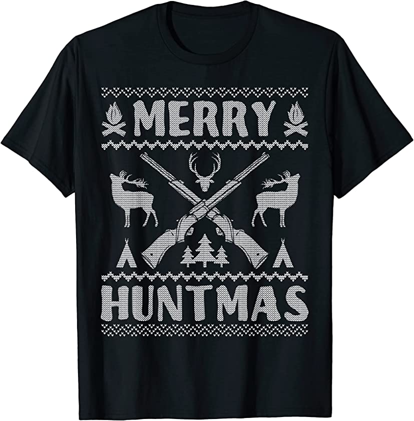 Ugly Christmas Funny Hunters Merry Huntmas Holiday Party T-Shirt