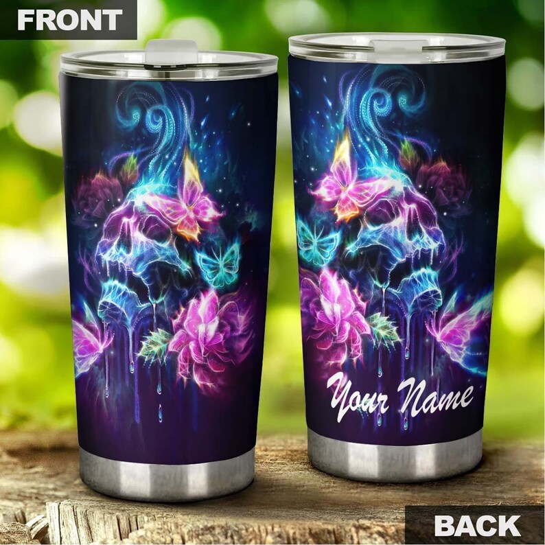 Skull Butterfly Blue Fairy Unique Cool Personalized Fancy Unique Tumbler-Skull Tumbler-Skull Birthday Gift Christmas Gift For Her For Him