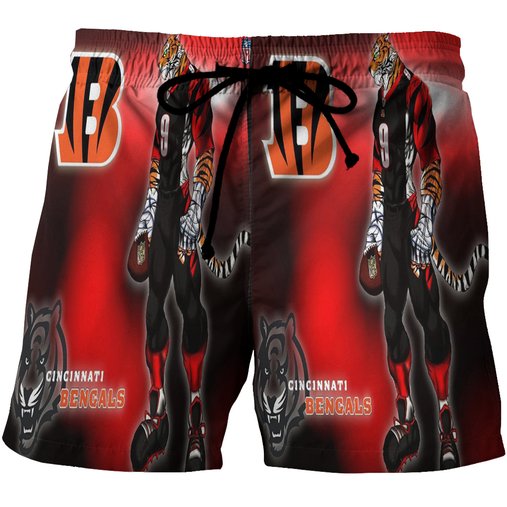 Cincinnati Bengals Emblem Tiger 3D All Over Print Summer Beach Hawaiian Short