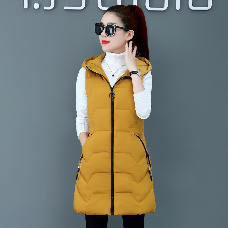 #0416 Spring Autumn Vest Waitcoat Women Hooded Korean Style Veste Femme Warm Down Cotton Slim Long Sleeveless Jacket Female alx