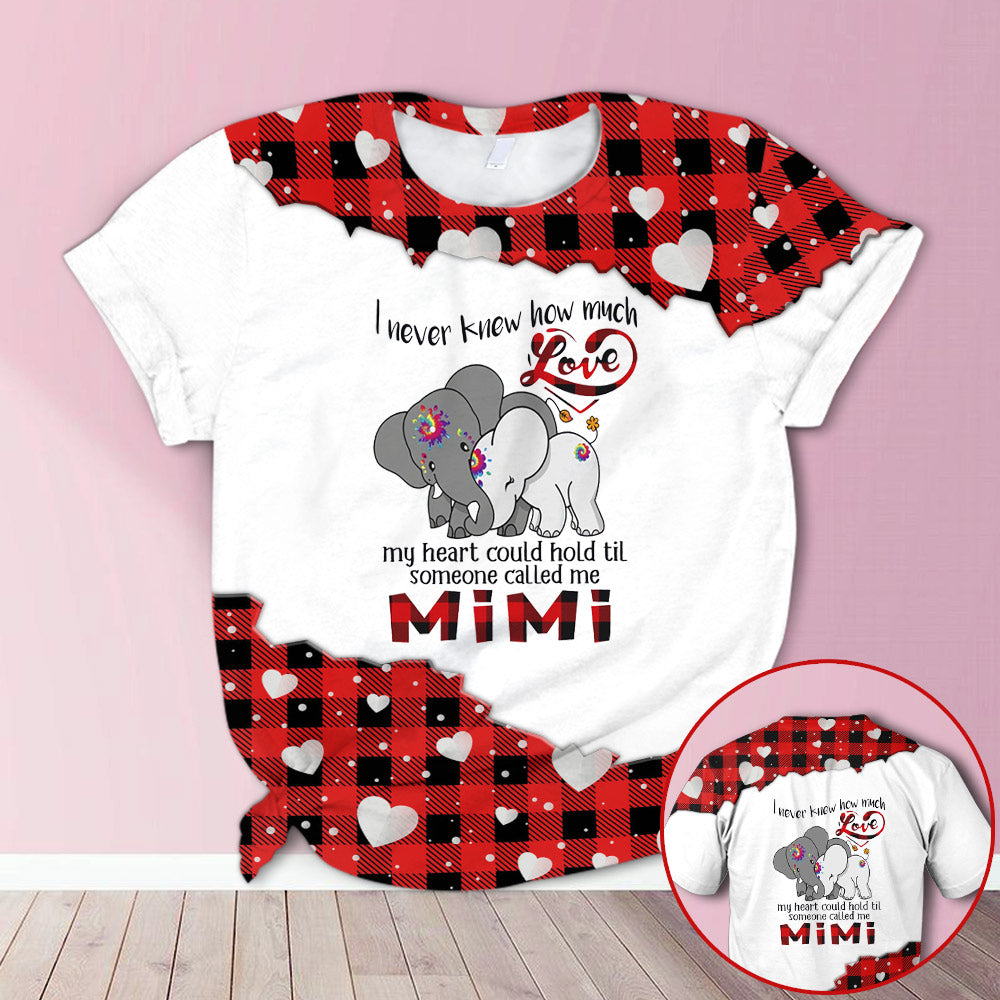 Personalized Elephant I Never Knew How Much Love My Heart Could Hold Red Plaid All Over Print Shirts, 3D Shirts For Grandma Hn98 Do99