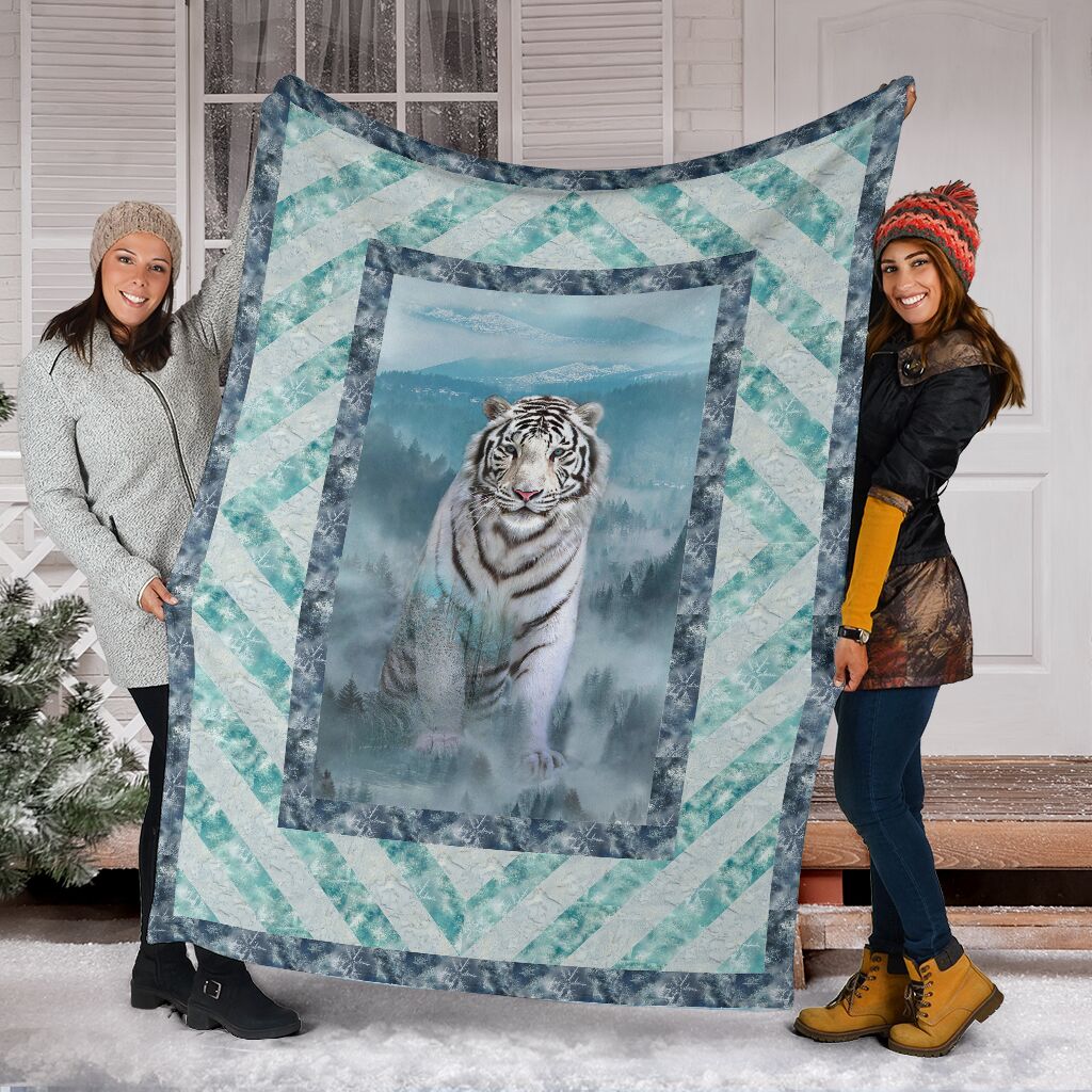 White Tiger  Fleece Blanket