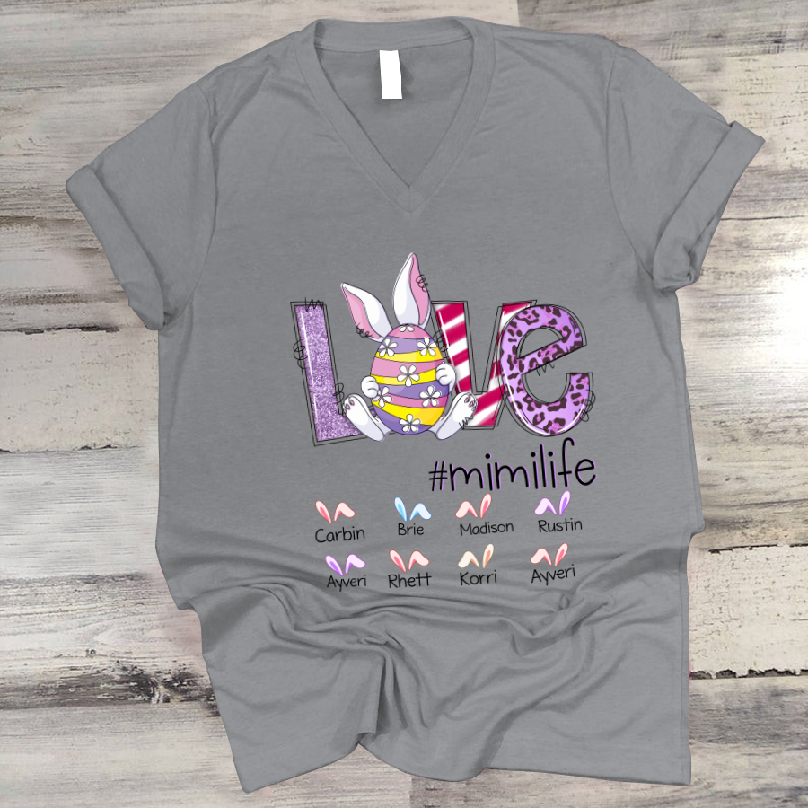 Love Bunny Grandma Life Custom Names V-Neck