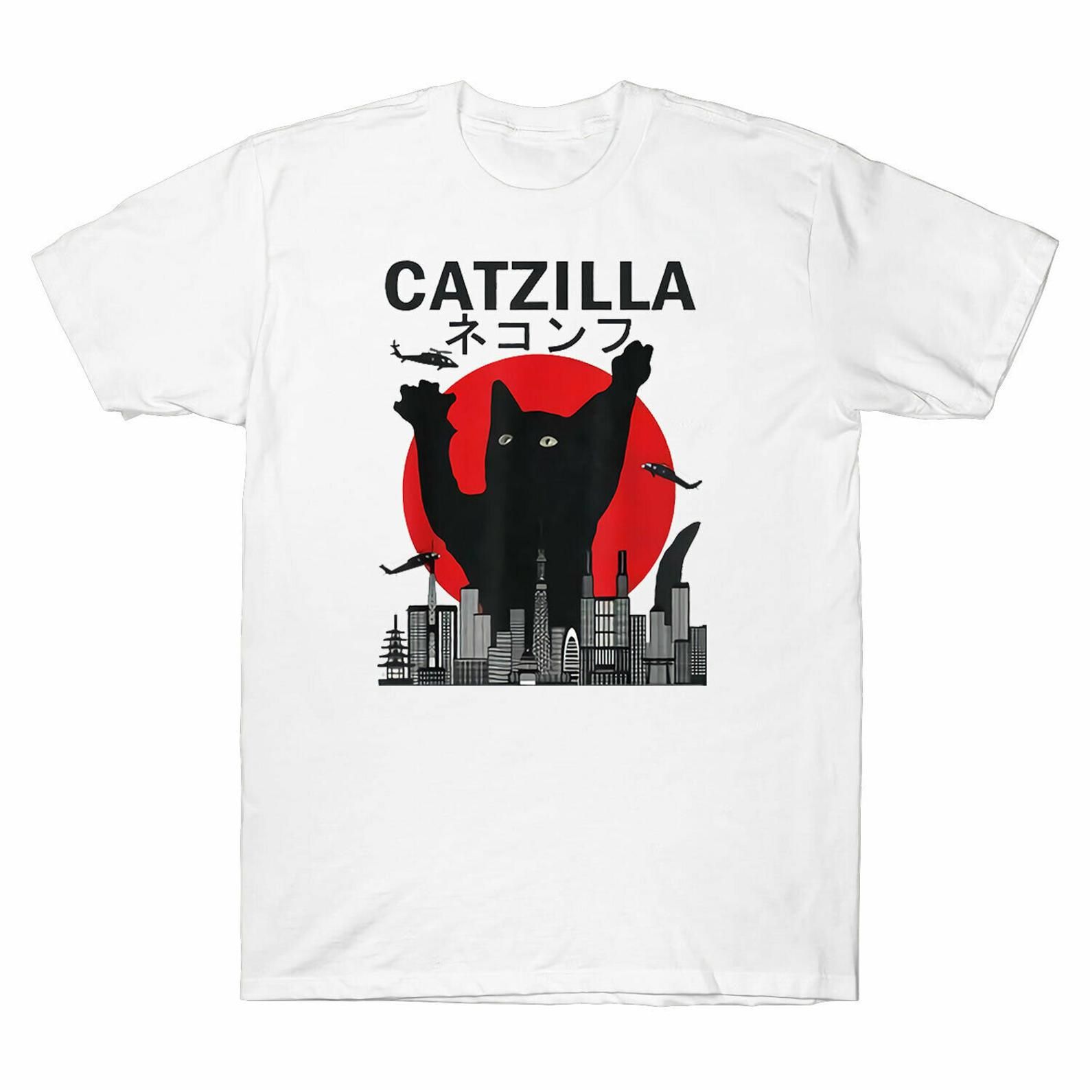 Vintage Catzilla Japanese Sunset Style Cat Kitten Lover Tee Gift T-Shirt