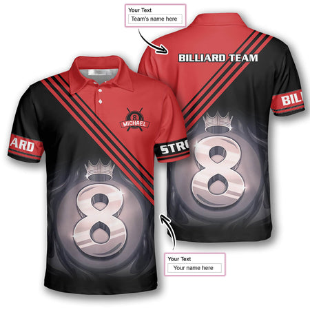 Billiard Ball 8 Red Black Custom Billiard Shirts For Men, Custom Billiard Shirts For Team, Men’S Billiard Polo Shirts