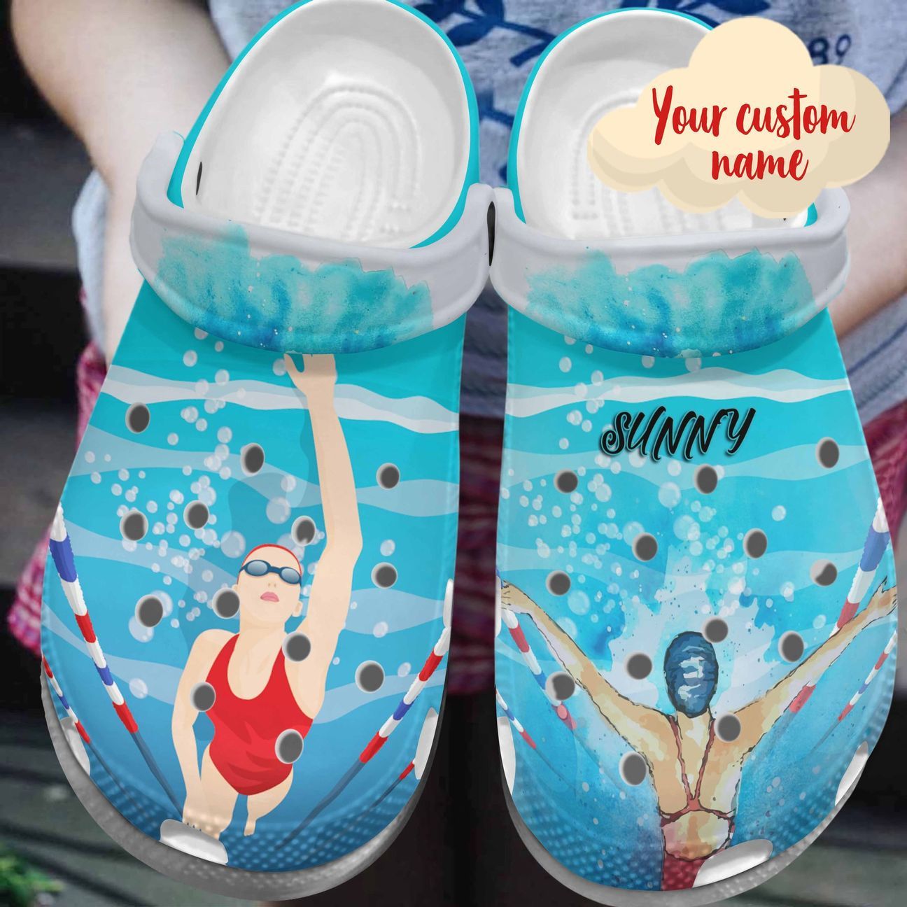 Swimming Personalized Clog, Custom Name, Text, Color, Number Fashion Style For Women, Men, Kid, Print 3D Love To Swim