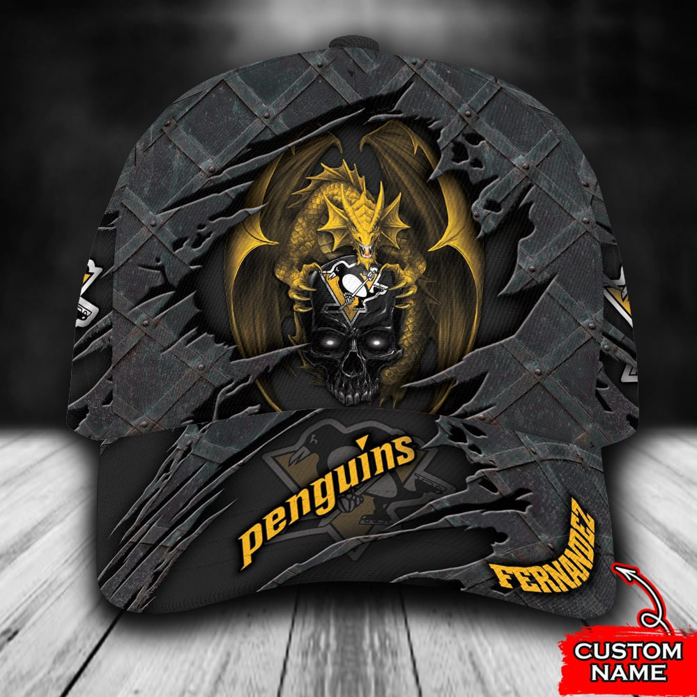 Personalized Pittsburgh Penguins Dragon Skull All Over Print 3D Baseball Cap – Black