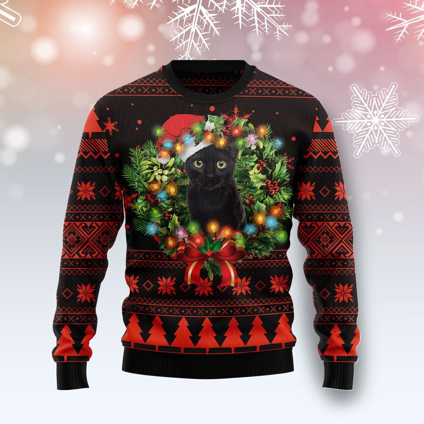 Cute Black Cat Ugly Christmas Sweater | For Men & Women | Adult | Us3126