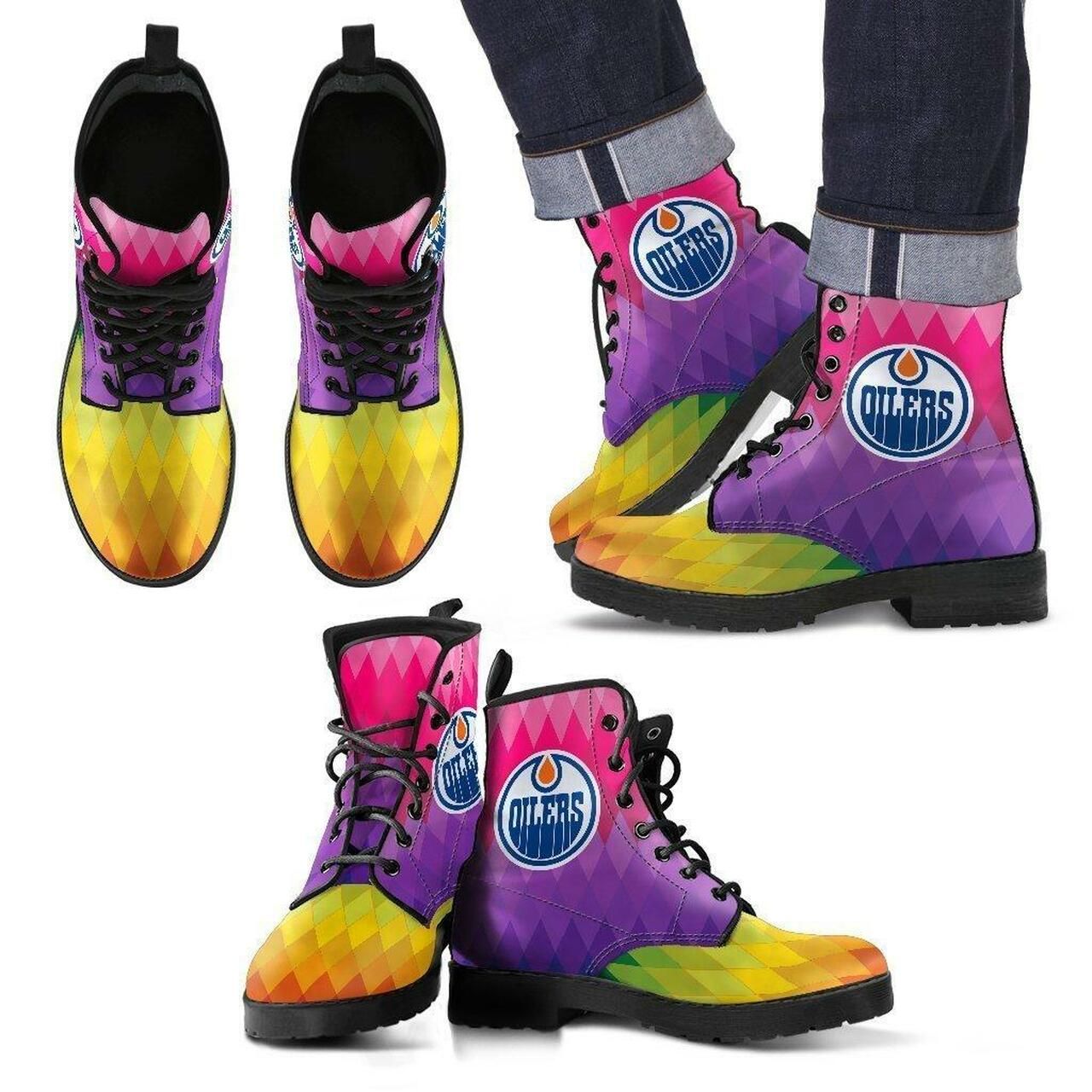 Edmonton Oilers Leather Boots Fashion Women Boots Shoes Shoes5935