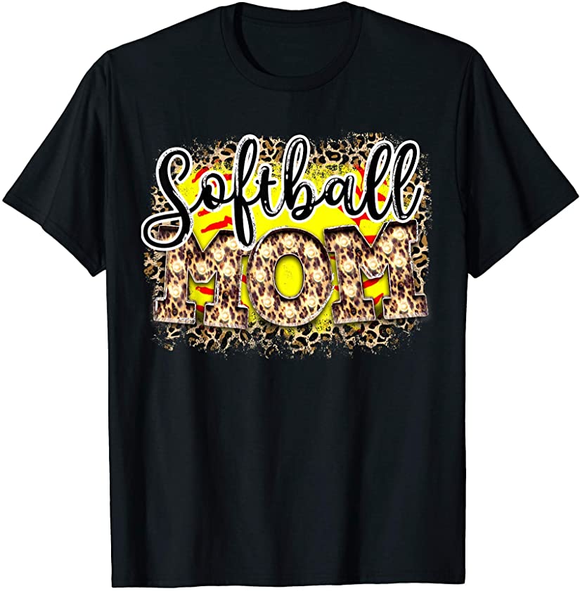 Softball Mom Leopard Catcher Pitcher Mothers Day T-Shirt