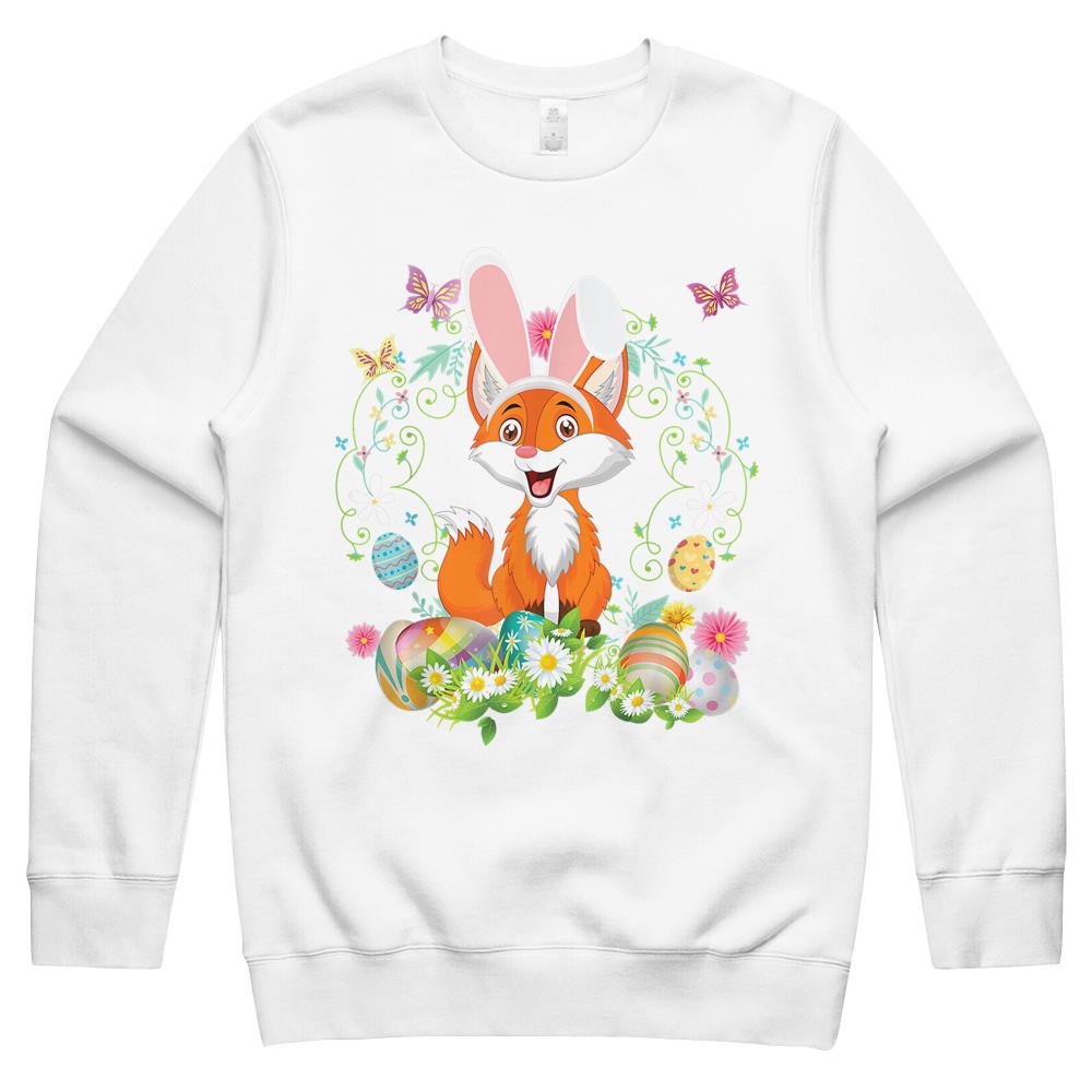 Bunny Fox Happy Easter Day Lover Egg Hunt Lovely Cute Crewneck Sweatshirt