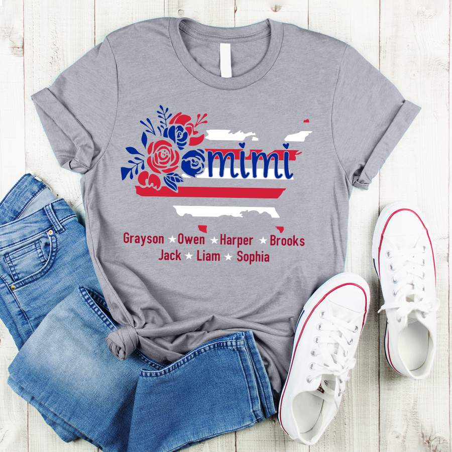 Personalized Mimi American Flag Flower Kids Names Shirt