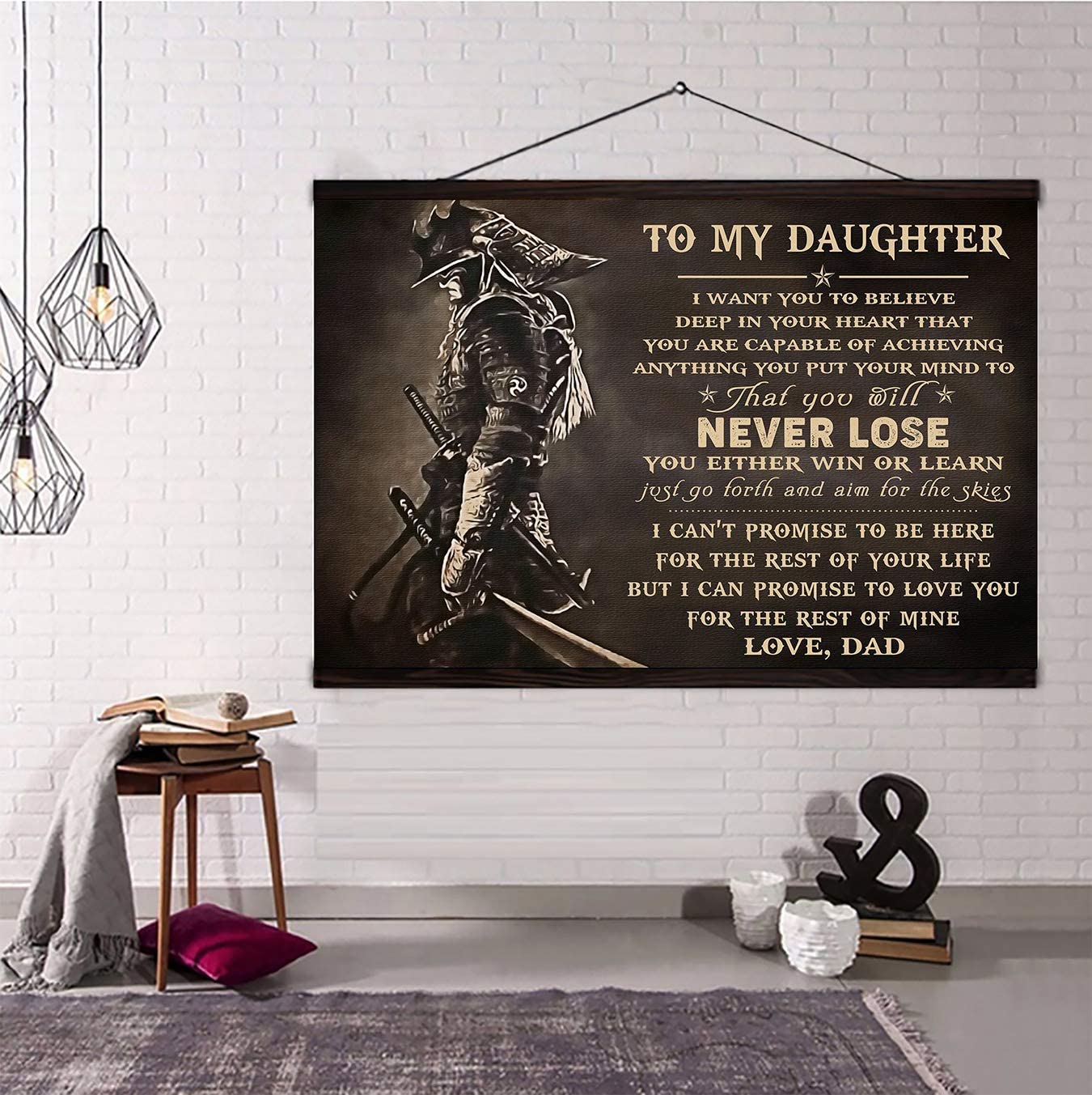 Poster for Room Aesthetic – Command Strips Wall Decor – Qh74 Customizable Samurai Canvas with The Wood Frame – Dad to Daughter – Never Lose