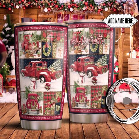 Red Truck Christmas Personalzied Stainless Steel Tumbler, Personalized Tumblers, Tumbler Cups, Custom Tumblers Teesummer
