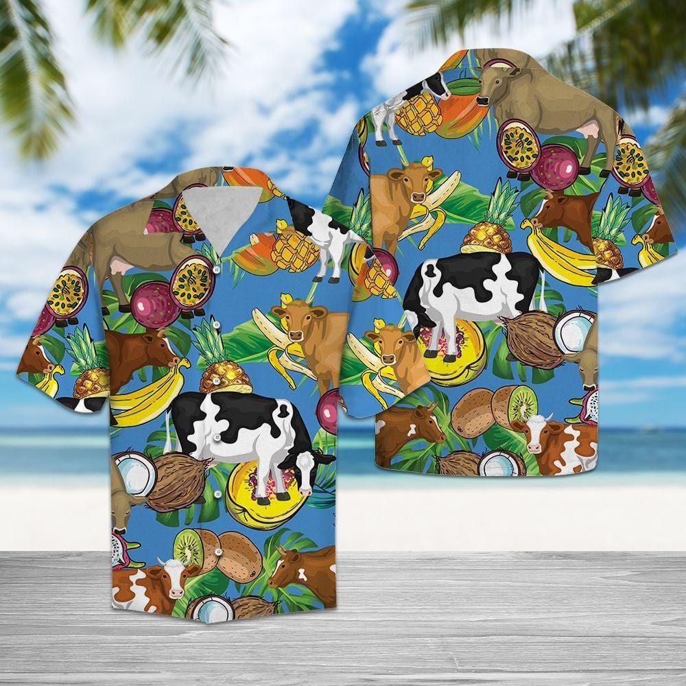 Cow Tropical Fruits Hawaii Shirt Unisex Adult Ha98564