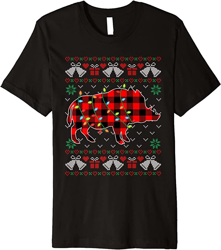 Boar Lover Funny Xmas Lights Ugly Christmas Sweater Premium T-Shirt