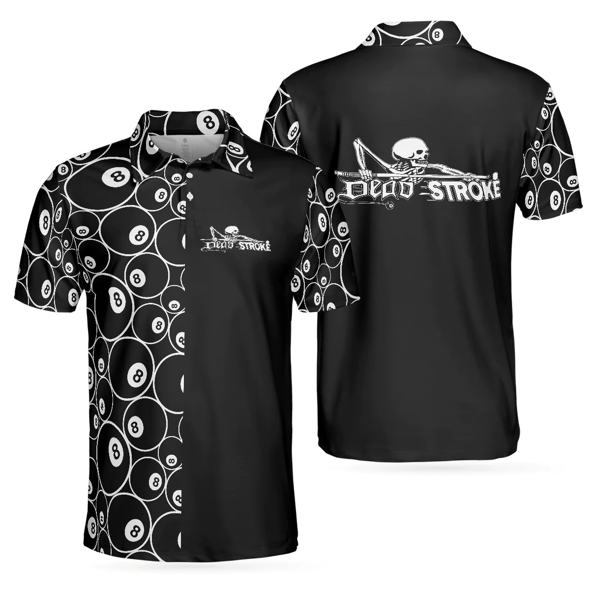 Billiards Skeleton Dead Stroke Short Sleeve Polo Shirt, 8-Ball Polo Shirt, Best Billiards Shirt For Men