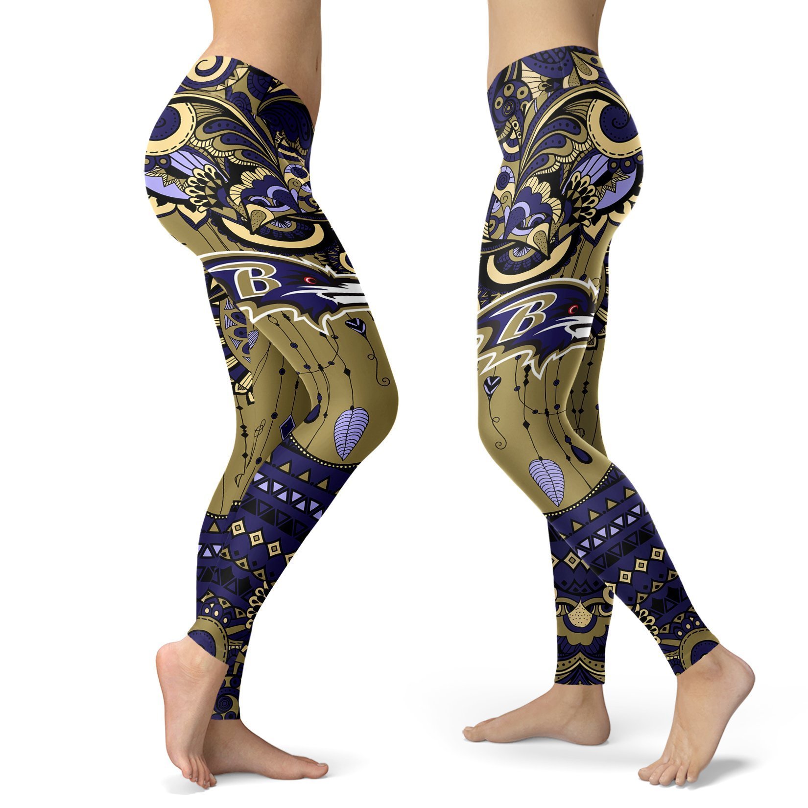 Boho Baltimore Ravens Leggings With Fantastic Art