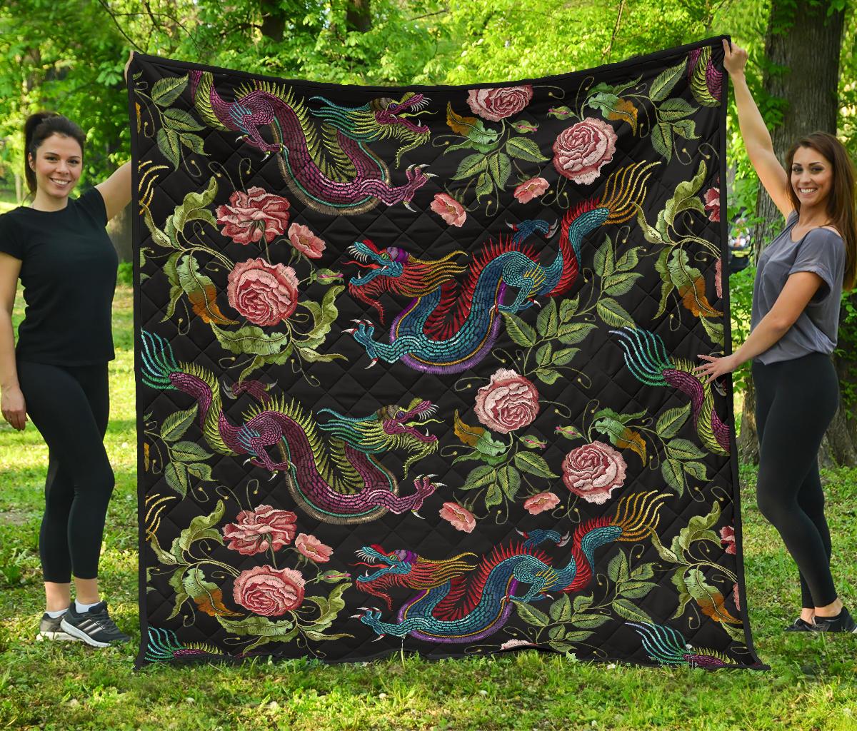 Dragons Flower Pattern Premium Quilt