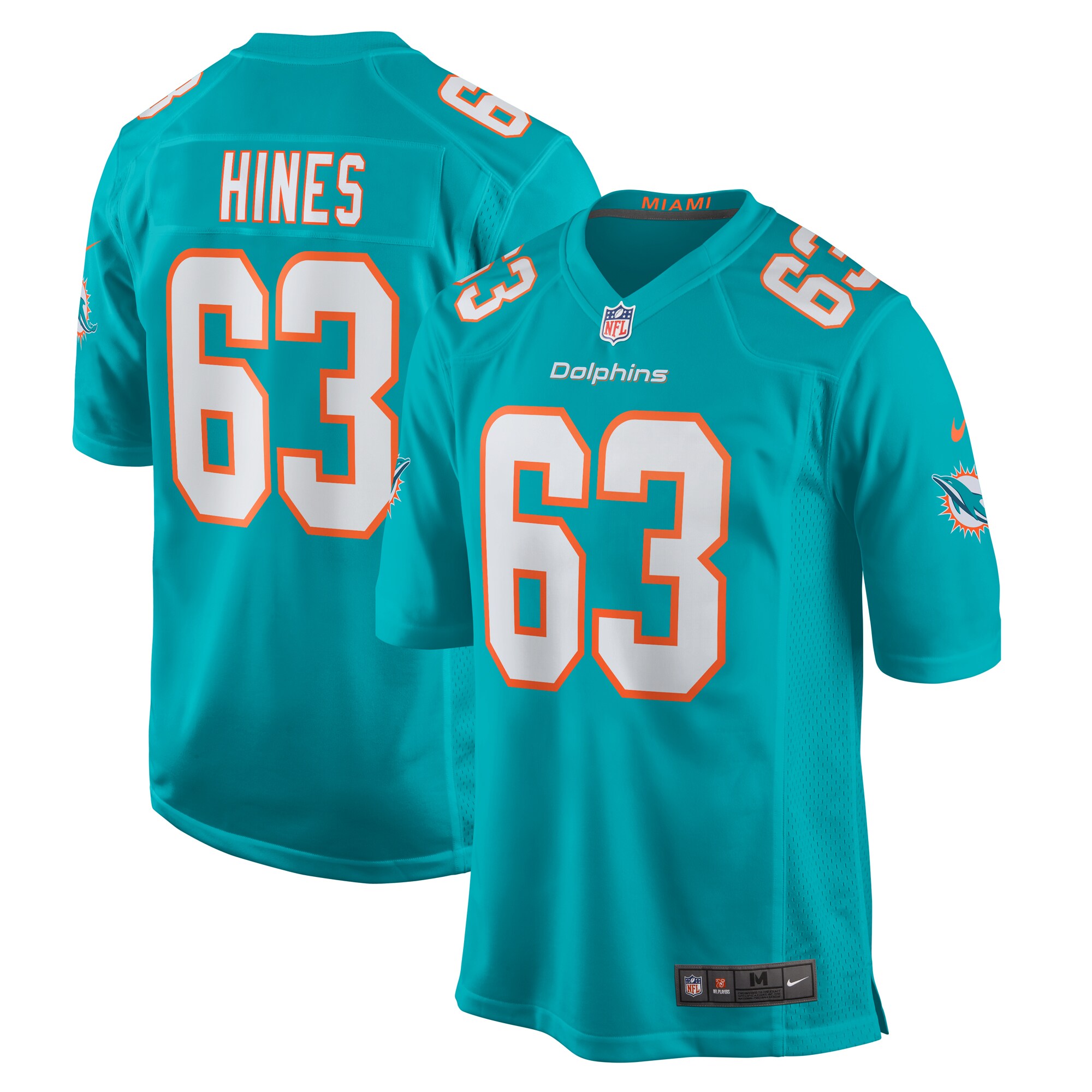 Chasen Hines Miami Dolphins Team Game Jersey – Aqua