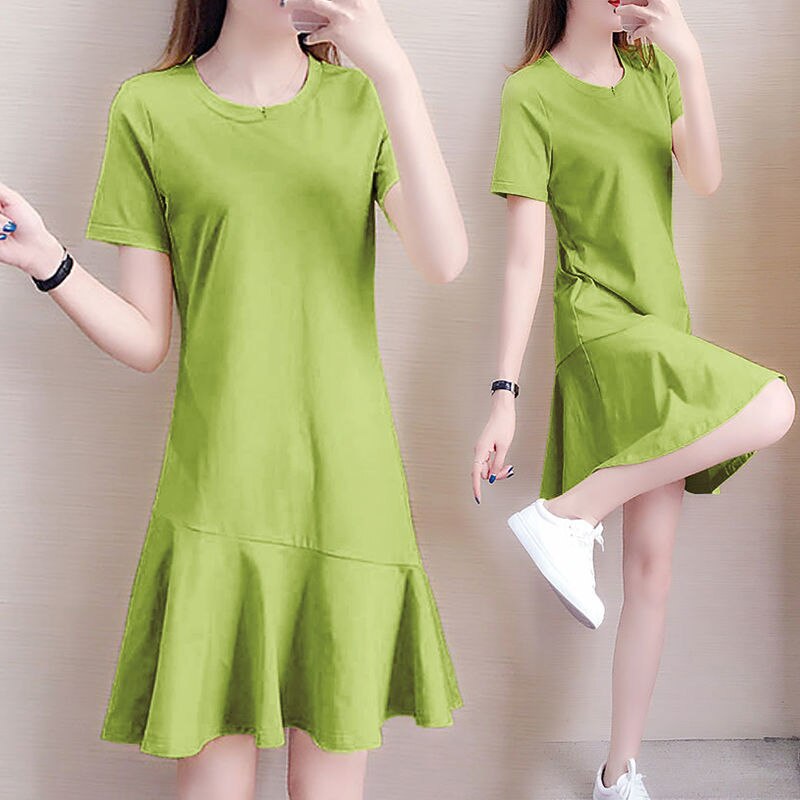 2021 Summer Women’s New Dress In The Long Section Commute Large Size Was Thin Self-cultivation A Word Summer Dress alx