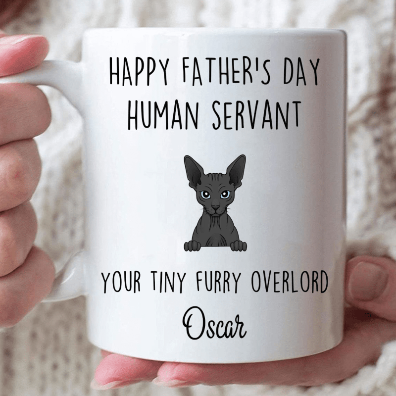 Happy Father’S Day Human Servant Your Tiny Furry Overlord Mug For Cat Dad