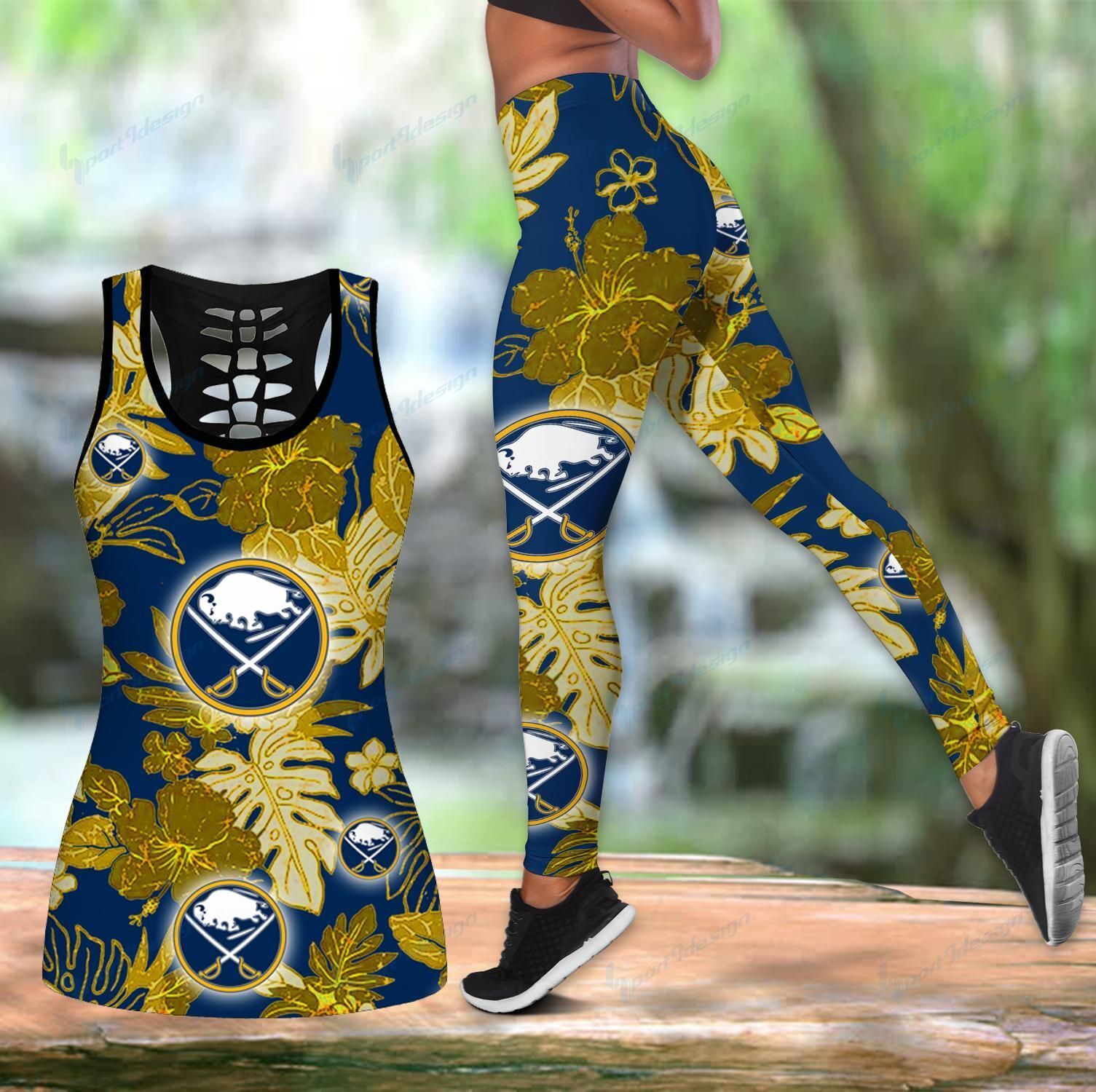 Buffalo Sabres Hawaiian Tropical Flower Hollow Tanktop & Legging set