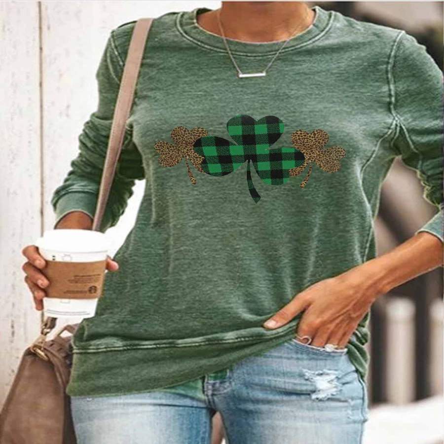 Women’s Leopard Plaid Shamrock Print T-Shirt