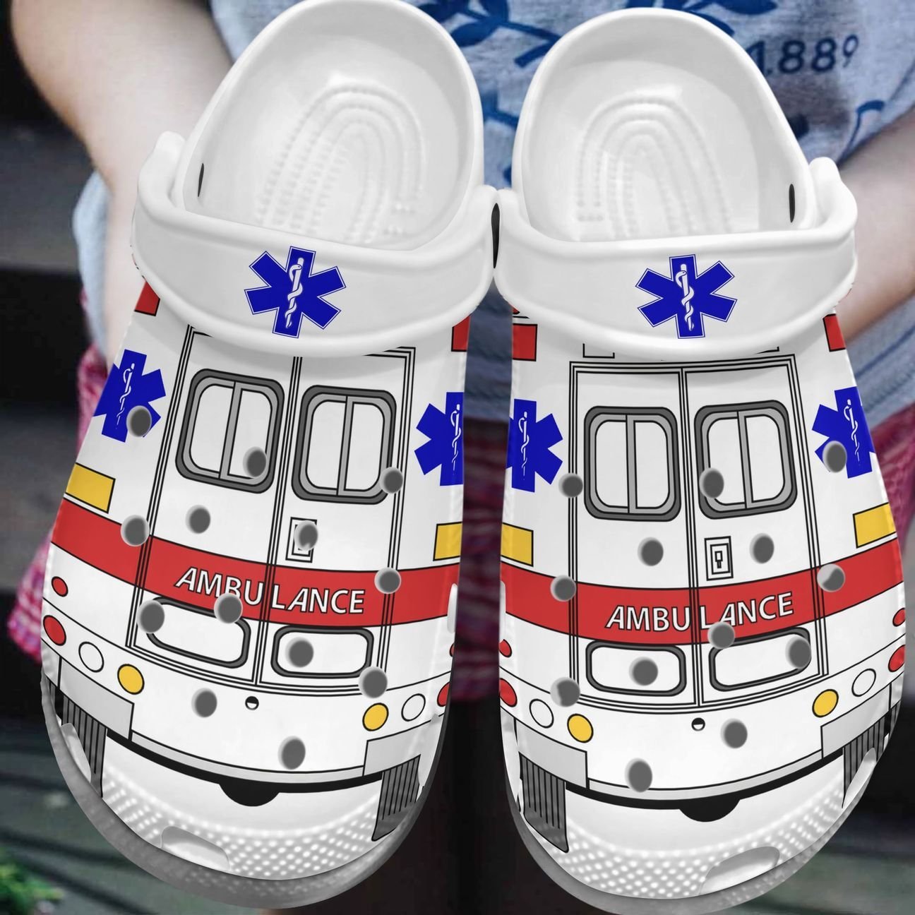 Ems Personalize Clog, Emergency Medical Services Custom Name, Text, Fashion Style For Women, Men, Kid, Print 3D Whitesole Ambulance