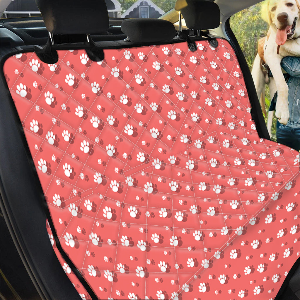 Pink And White Animal Paw Pattern Print Pet Car Back Seat Cover