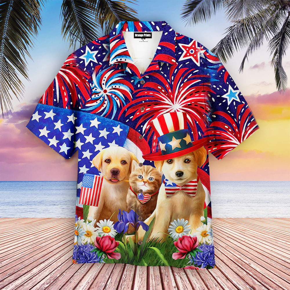 Dogs Love American Flag Firework Hawaii Shirt For Men Women Ha7497