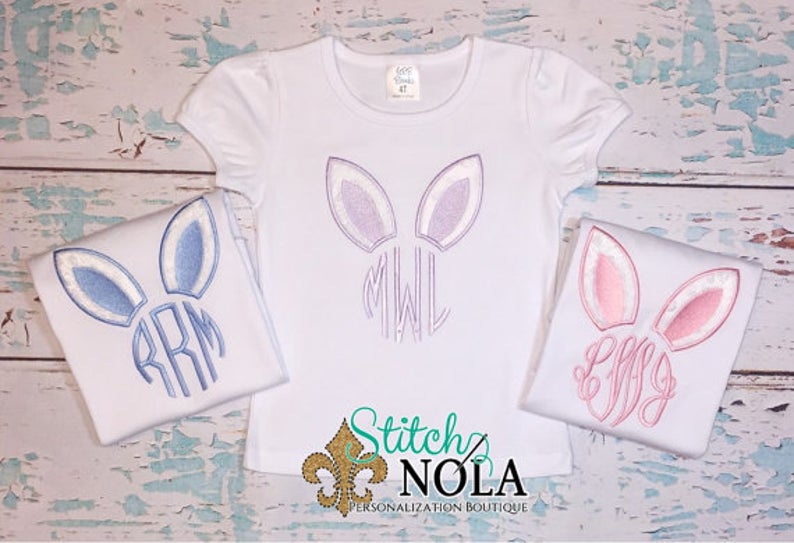 Personalized Easter Bunny Ears With Monogram Sketch Shirt