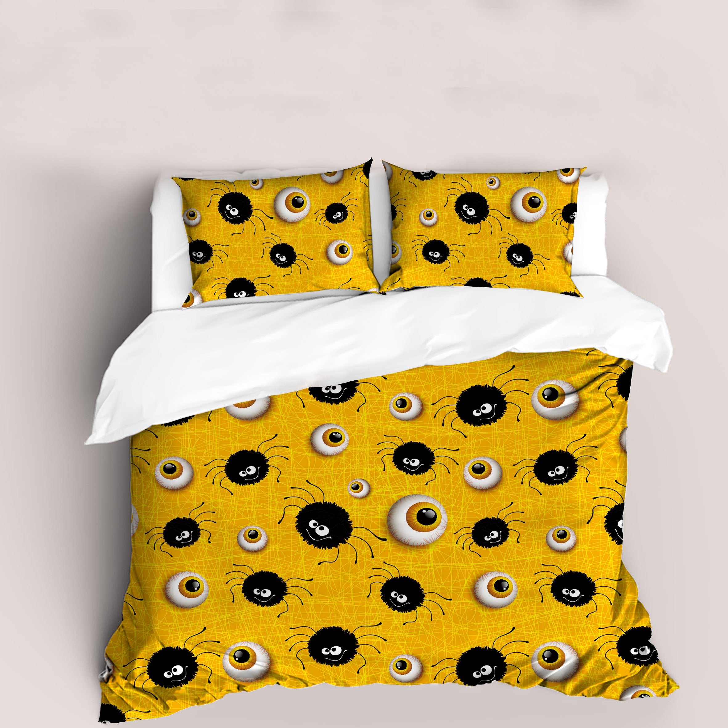 3D Halloween Eyeball Yellow Quilt Cover Set Bedding Set Duvet Cover Pillowcases 72