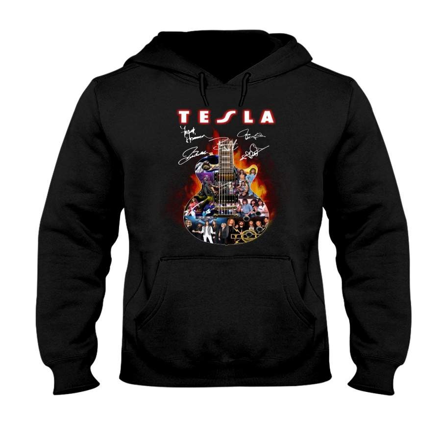 Tesla Band Rock-Band Album-Cover Photo Guitar and Signed – Gift for Band-Lovers (Black FU) Hoodie