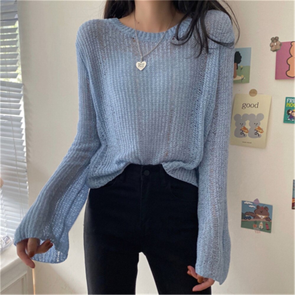 2021 Korean Fashion Pullovers Women Solid Long Sleeve O-neck Loose Elasticity Sweet Korean Style Outwear Sweaters Knitted Female alx