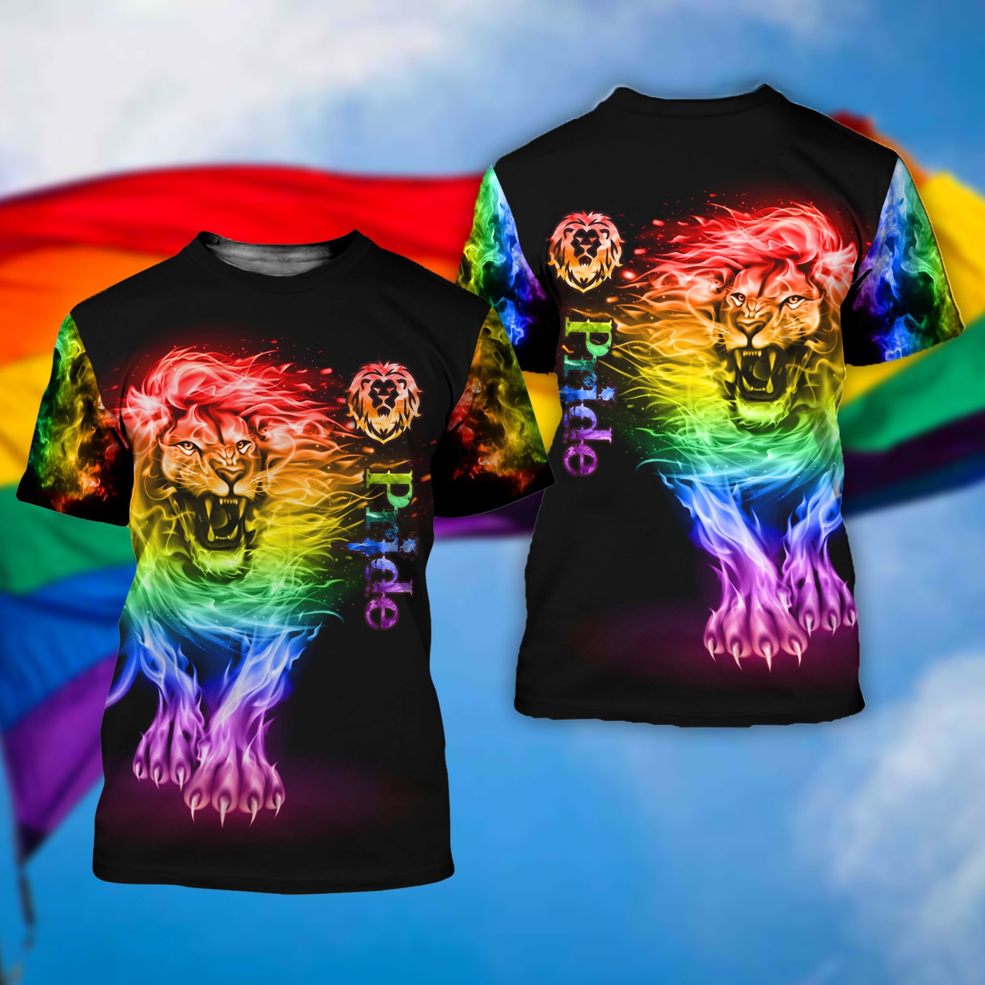 T Shirt For Coupld Gay Men, Lgbt Pride Proud Lion 3D All Over Printed Shirt For Pride Gay