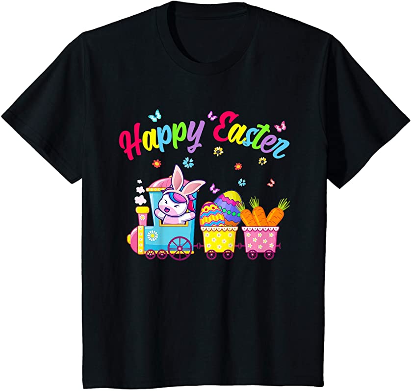 Kids Cute Unicorn Easter Day Bunny Ear Egg Hunt Train Kids Outfit T-Shirt